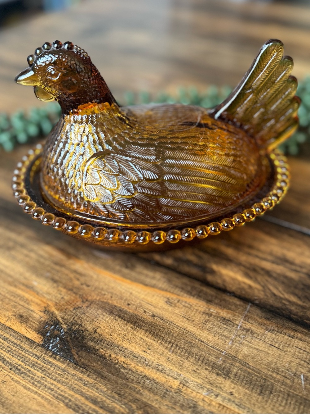 Vintage ⭐️ Indiana Amber Glass Hen on Nest Covered Dish - Picture 3 of 7